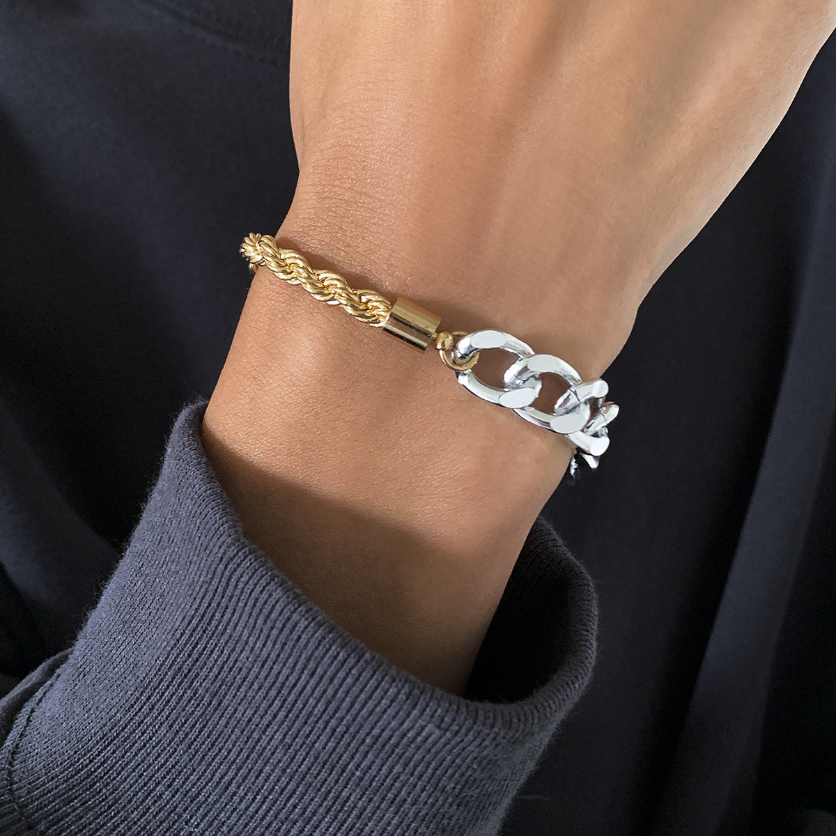 Contrasting Two-Color Adjustable Twist-Chain Bracelet - Damned Threads